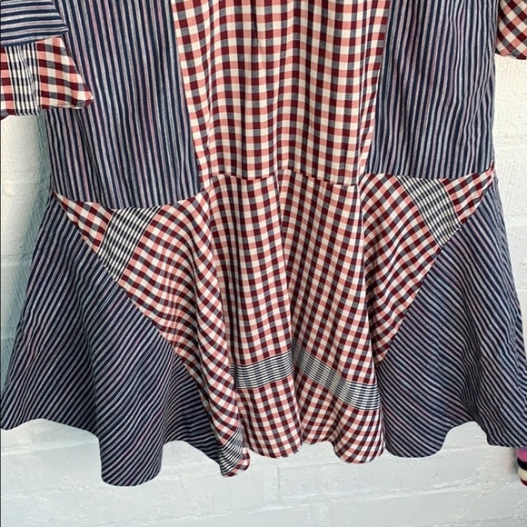 Badgley Mischka Gingham Ruffle Fit & Flare Bell Sleeve Mini Dress sz 8 - Picture 4 of 7
